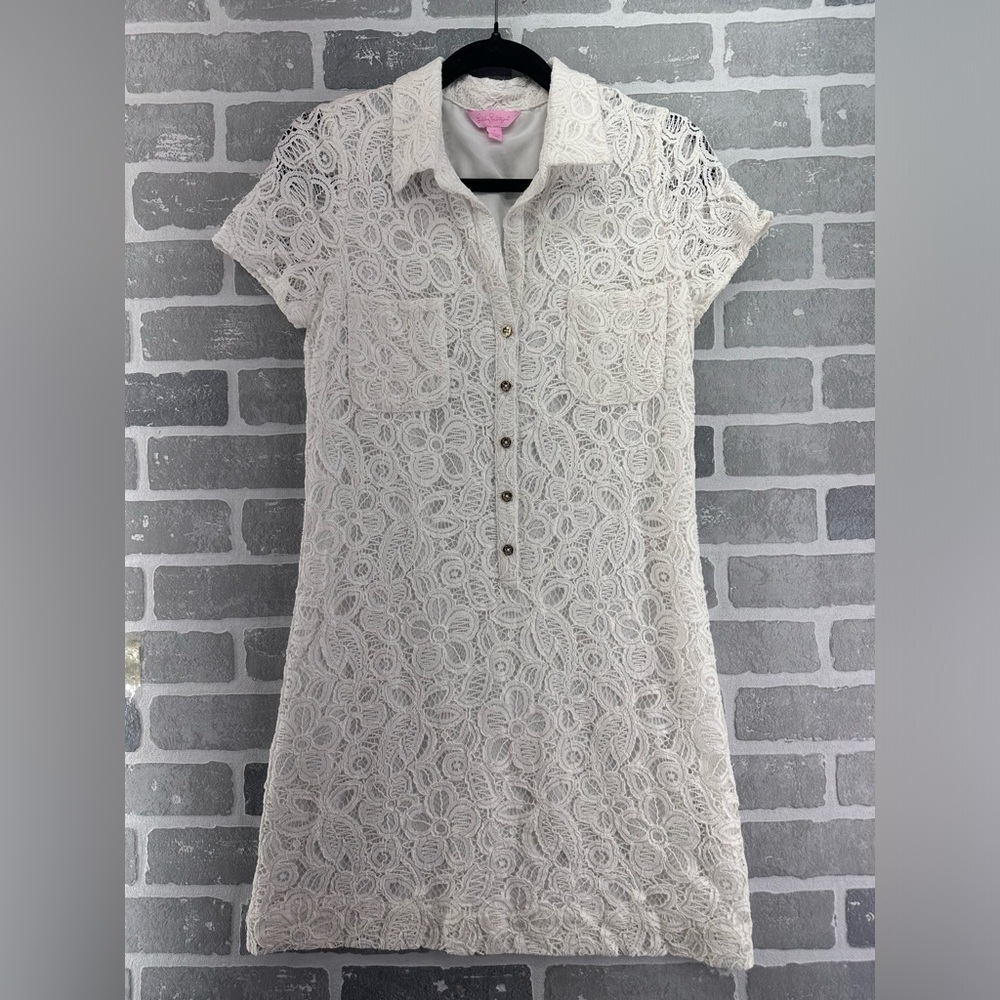 Lilly Pulitzer Nelle‎ white floral lace coallared dress Size 2